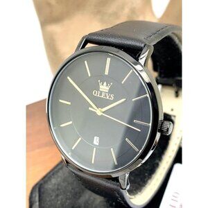 Olevs Men's Watch 5869G Quartz Black Dial Date Leather Band 40mm